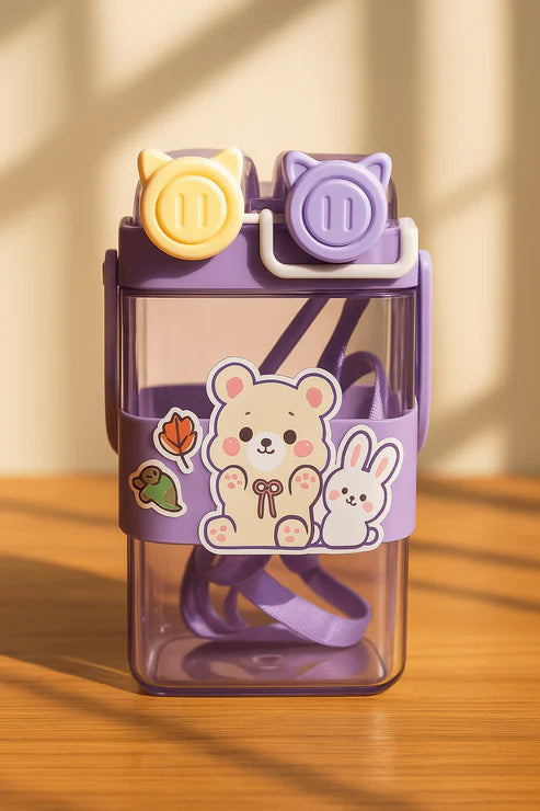 Cute Bear & Bunny Square Water Bottle